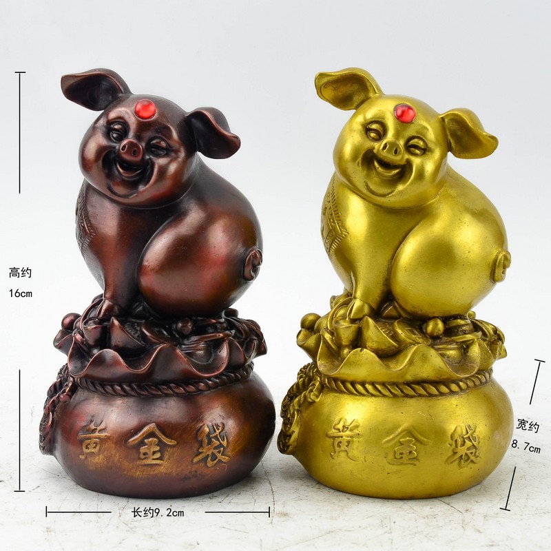 批發精工純銅特價黃金袋豬 生肖福豬，為仿古家具與空間增輝的工藝品擺設